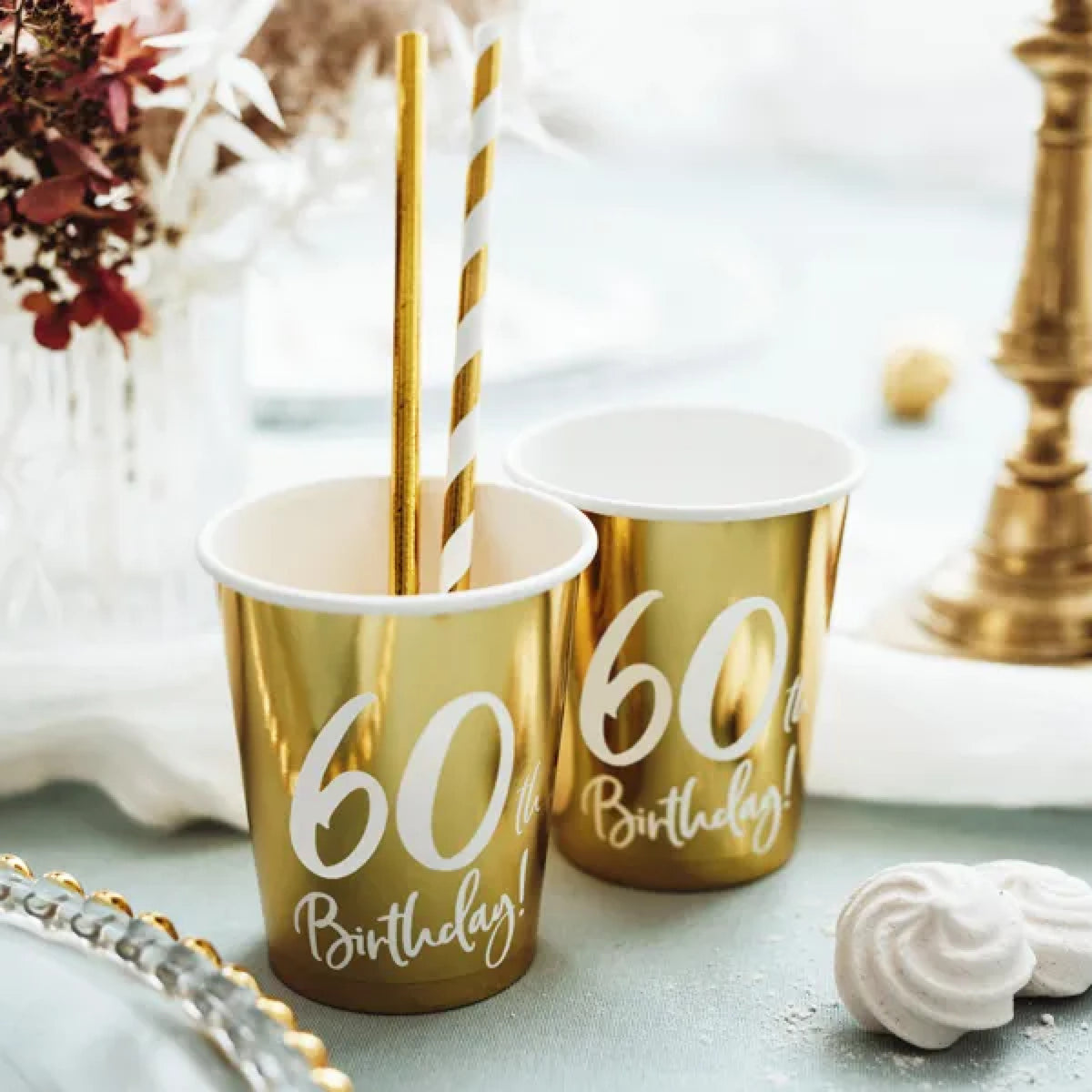 Papkrus 60th Birthday Guld – 220 ml – 6 stk.